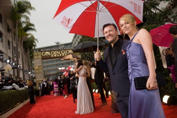 Ricky Gervais arrives at the Golden Globes