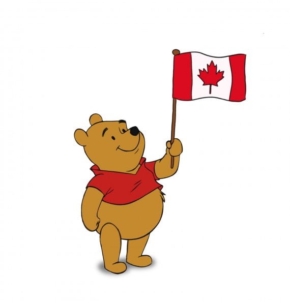 Winnie the Pooh with the Canadian flag