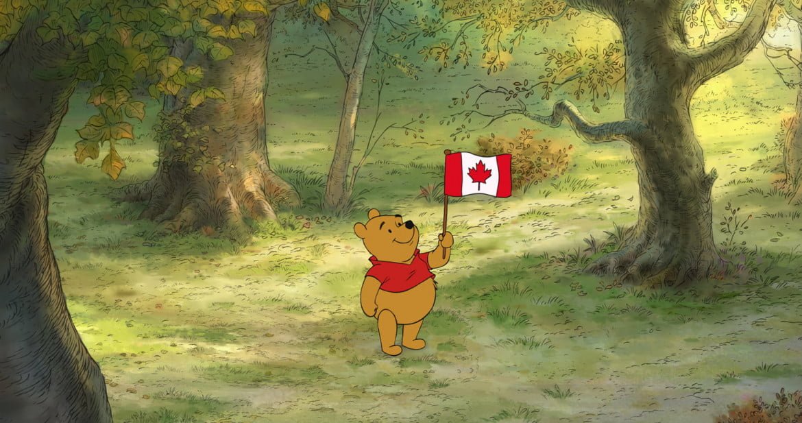 Winnie the Pooh shows off his Canadian pride
