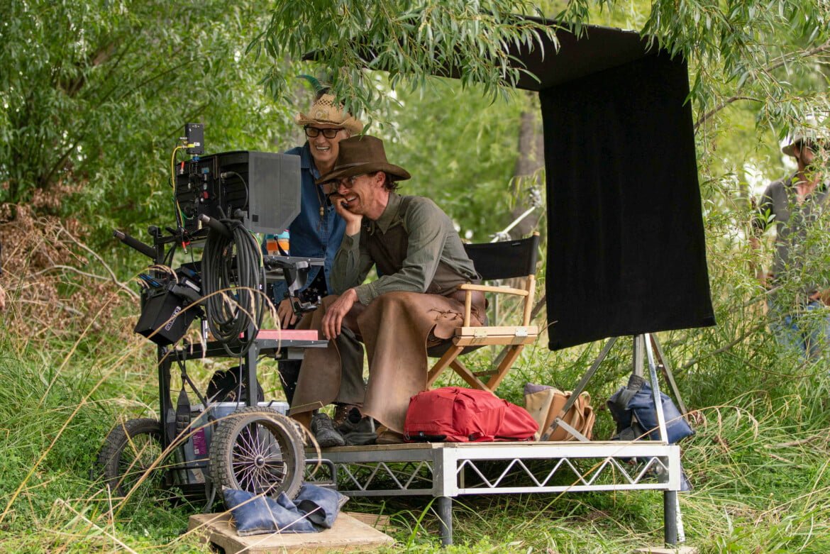Jane Campion and Benedict Cumberbatch on the set of The Power of the Dog