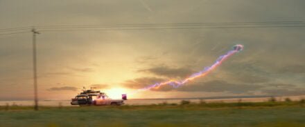 Ecto-1 chasing Muncher in Ghostbusters: Afterlife