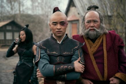 Arden Cho as June, Dallas Liu as Prince Zuko, Paul Sun-Hyung Lee as Iroh