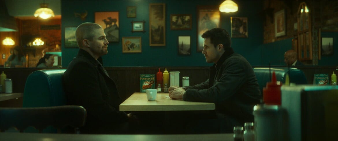 Stephen Amell as Garrett and Robbie Amell as Connor in Code 8 Part II.
