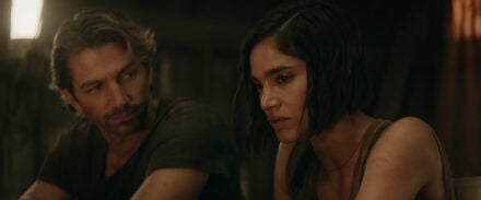 Michiel Huisman as Gunnar and Sofia Boutella as Kora in Rebel Moon - Part Two: The Scargiver