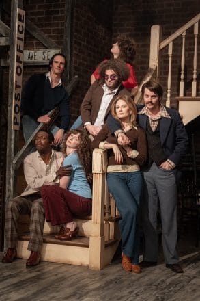 Garret Morris (Lamorne Morris), Chevy Chase (Cory Michael Smith), Laraine Newman (Emily Fairn), Jim Belushi (Matt Wood), Gilda Radner (Ella Hunt), Jane Curtain (Kim Matula) and Dan Aykroyd (Dylan O'Brien)