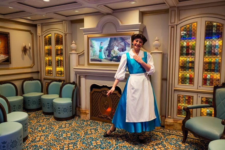 Belle in her library at Disney's Oceaneer Club
