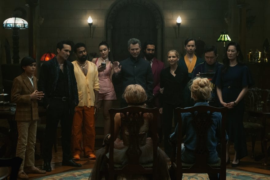 Juan Pablo Romero, Nestor Carbonell, Varun Saranga, Maša Lizdek, Shawn Hatosy, Samara Weaving, Nadeem Umar-Khitab, Sarah Michelle Gellar, Daniel Beirne, Kathryn Newton, Antony Hall, and Olivia Cheng in Ready or Not 2: Here I Come.