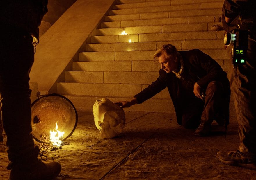 Director Christopher Nolan on the set of The Odyssey